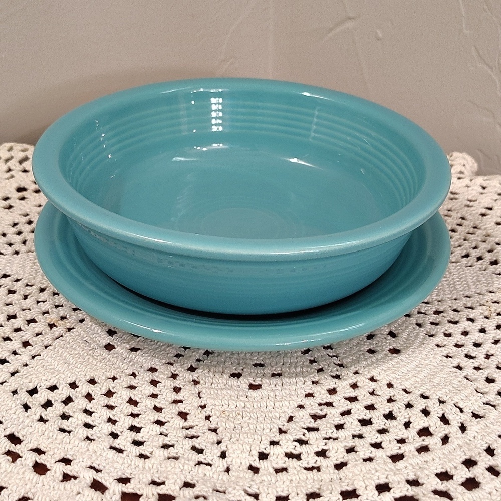 Vintage Fiestaware Small Plate And Bowl Turquoise Blue Set